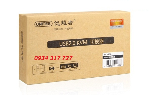 Bộ chuyển đổi KVM VGA USB 4 vào 1 ra Unitek U-8710 chính hãng