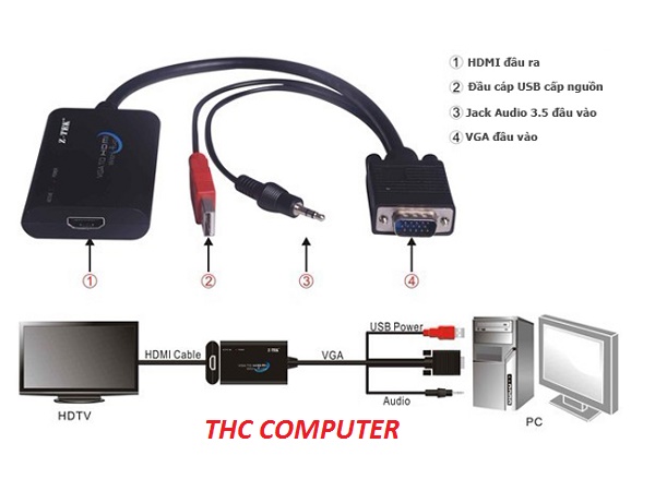 Cáp VGA to HDMI ZTEK ( ZE577C ) Cao cấp