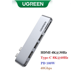 Hub USB Type-C sang HDMI 4K, USB 3.0, SD,TF, PD 100W, 40Gbps cho MacBook Ugreen 80856 cao cấp