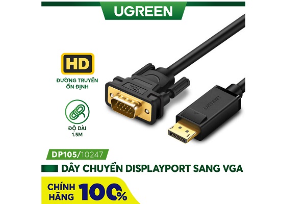 Cáp Displayport to VGA dài 1,5m chính hãng Ugreen 10247 cao cấp