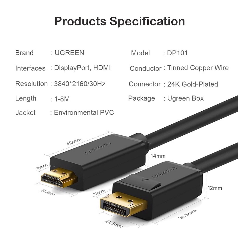 Hình ảnh: Cáp Display Port ra HDMI Ugreen cao cấp