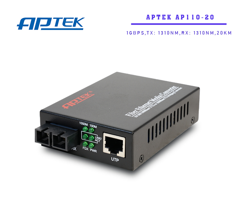 Bộ chuyển đổi quang điện 2 sợi 10/100/1000 APTEK AP110-20