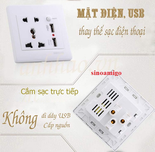 Ổ cắm sạc với 2 cổng USB 5V -2.1V