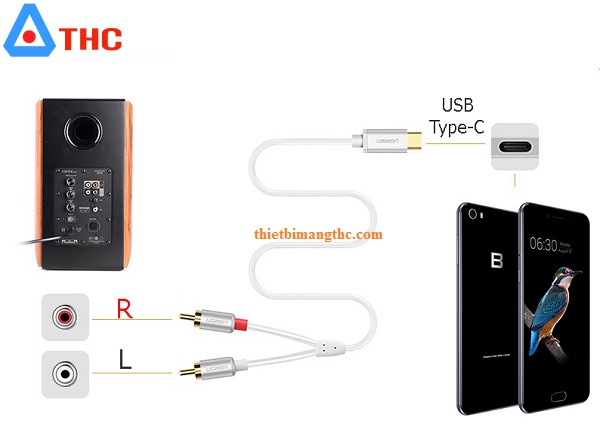  Cáp USB Type C to AV 2 Hoa sen (2RCA) dài 1.5m