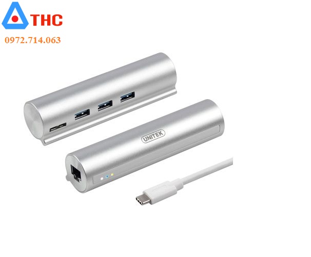 Bộ chia USB Type-C ra 3 cổng USB 3.0 Unitek Y-3095 sang Lan 