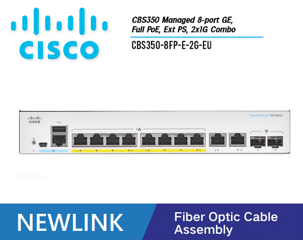 CBS350-8FP-E-2G-EU Thiết bị chuyển mạch CISCO CBS350 Managed 8 cổng GE POE+, 120W , Ext PS, 2x1G SFP/COPPER Combo