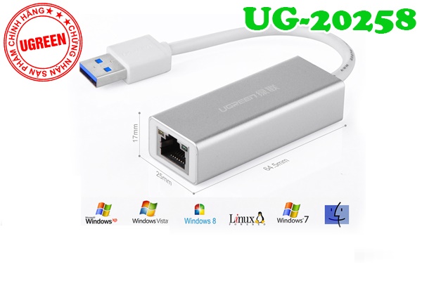 Cáp USB 3.0 sang Lan vỏ nhôm Ugreen 20258 cao cấp