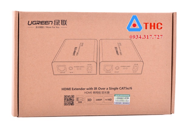 Bộ kéo dài tín hiệu HDMI 100m qua cáp lan Cat5,6 Ugreen UG-40210