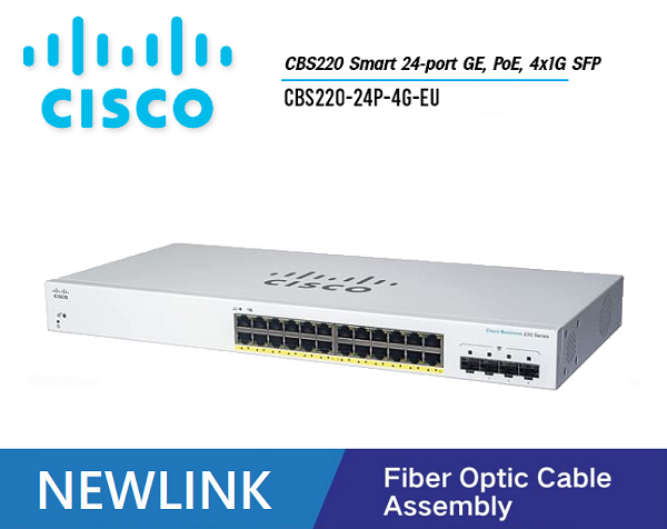 CBS220-24P-4G-EU Bộ chuyển mạch CISCO CBS220 thông minh 24 cổng GE, PoE, nguồn 195W, 4 cổng SFP 1G cao cấp