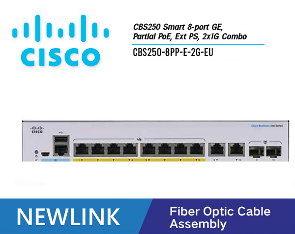 CBS250-8PP-E-2G-EU Thiết bị chuyển mạch CISCO CBS250 Smart 8 cổng GE PoE+, nguồn 45W, Ext PS, 2 cổng 1G SFP/COPPER Combo