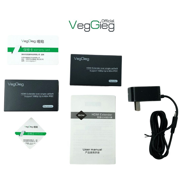 Bộ khuếch đại kéo dài tín hiệu VegGieg HDMI qua Lan 60M - V-HD60 cao cấp