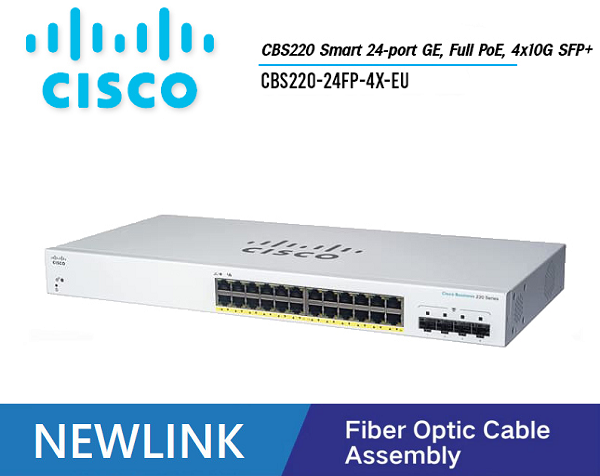 CBS220-24FP-4X-EU Thiết bị chuyển mạch CISCO CBS220 Smart 24 cổng GE, PoE đầy đủ, nguồn điện 382W, 4x10G SFP+