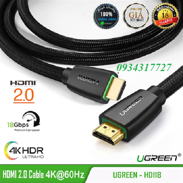 Cáp HDMI 5m Ugreen 40412 chính hãng, chuẩn 2.0