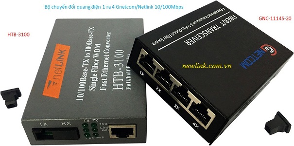 Bộ chuyển đổi quang điện 1 sợi 10/100/1000 Gnetcom GNC-2114S-20 4 cổng Lan
