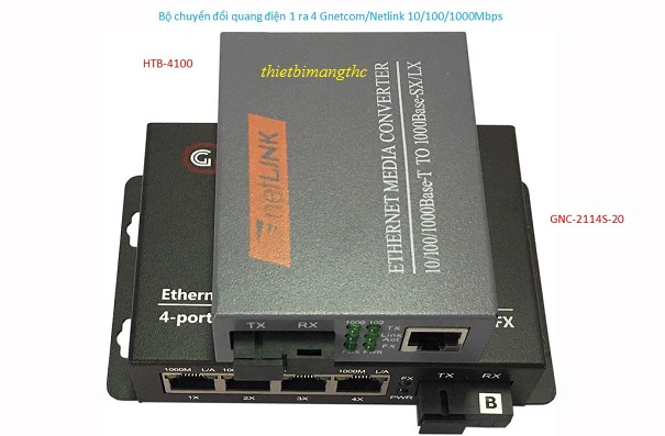 Bộ chuyển đổi quang điện 1 sợi 10/100/1000 Gnetcom GNC-2114S-20 4 cổng Lan