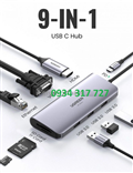 70490, Bộ chuyển đổi USB-C sang 3 USB 3.0+HDMI+RJ45+SD&TF Ugreen ( 9 in 1)