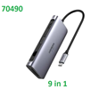 70490, Bộ chuyển đổi USB-C sang 3 USB 3.0+HDMI+RJ45+SD&TF Ugreen ( 9 in 1)