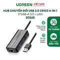 Bộ chia 3 cổng USB 3.0 tich hợp cổng mạng Gigabit 1000Mbps Ugreen 20265 cao cấp