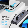 Bộ chia (Hub) 10 cổng USB 3.0 tốc độ 5Gbps 8 USB-A và 2 USB Type-C Unitek H1315B