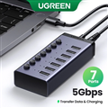 Bộ chia (Hub) 7 cổng USB 3.0 5Gbps vỏ nhôm, công tắc Ugreen 90305 (kèm nguồn 12V