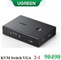 Bộ chuyển mạch KVM VGA 2 vào 1 ra FullHD 1080P hỗ trợ Hotkey Ugreen 90490 cao cấ