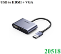 Cáp chuyển đổi USB 3.0 sang HDMI + VGA 1080P/60Hz Ugreen 20518