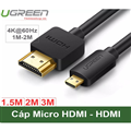 Cáp Micro HDMI sang HDMI dài 1M hỗ trợ 4K60Hz HDR Ugreen 30148 cao cấp