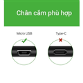 Cáp sạc micro USB 2.0 dài 0.25m bọc dù sạc 2.4a QC3.0 Ugreen 60144 cao cấp