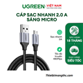 Cáp sạc micro USB 2.0 dài 1m bọc dù sạc 2.4a QC3.0 Ugreen 60146 cao cấp