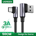 Cáp sạc nhanh, dữ liệu USB sang USB-C bẻ góc 90 độ dài 0.5M Ugreen 50940 cao cấp
