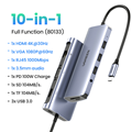 Hub USB C sang HDMI + VGA + LAN 1Gbps + Hub USB3.0 + SD,TF + Audio Ugreen 80133 