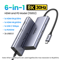 Hub USB Type-C 6 trong 1 ra 2 x HDMI 8K@30Hz, USB Type-C, USB-A 3.0, Sạc PD 100W