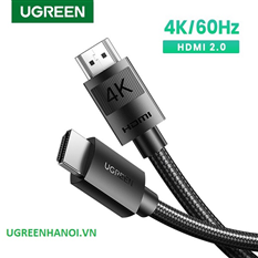 30999, Cáp HDMI 2.0 dài 1M Ugreen bọc nylon 4K @60Hz cao cấp