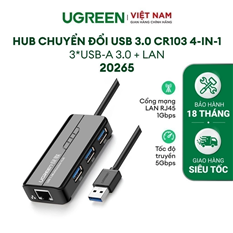 Bộ chia 3 cổng USB 3.0 tich hợp cổng mạng Gigabit 1000Mbps Ugreen 20265 cao cấp