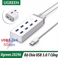 Bộ chia 7 cổng USB 3.0 UGREEN 20296 nguồn 12V/2A kèm sạc Mac, máy tính bảng, điện thoại cao cấp