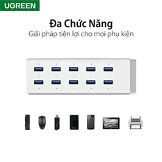 Bộ chia (HUB) USB 10 Cổng USB 3.0 Ugreen 20297, nguồn 12V 5A cao cấp