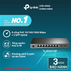 Bộ Chia Tín Hiệu Switch Smart JetStream TP-Link TL-SG2210P 10 cổng Gigabit với 8 Cổng PoE cao cấp