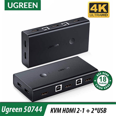 Bộ chuyển đổi 2 máy tính dùng 1 màn hình HDMI - Auto 2 USB KVM Switch Ugreen 50744 cao cấp