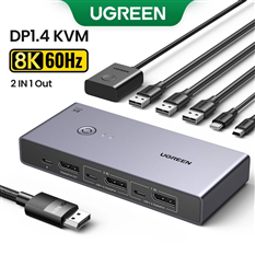 Bộ chuyển đổi UGREEN DP 1.4 Switch 8K 60Hz KVM Switch 2 PC Chia sẻ 1 màn hình CM695-25962 cao cấp