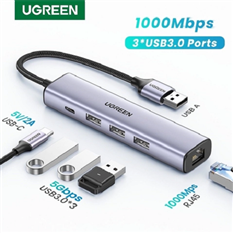 Bộ Hub chia USB 3.0 ra 3 cổng USB 3.0 + Lan Gigabit 1000Mbps Ugreen 20915 cao cấp