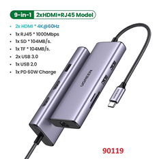 Bộ Hub USB Type-C to HDMI 4k@60Hz/ USB 3.0/ Lan Gigabit/ PD 100W Ugreen 10919 cao cấp