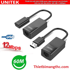 Bộ kéo dài USB qua cáp mạng Lan bằng cat5, cat6 Unitek  Y-UE01001 hỗ trợ tối đa 60m, tốc độ 12Mbps