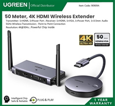 Bộ phát nhận tín hiệu Ugreen 90909A CM586 HDMI+VGA không dây  50m 4K@30hz sóng 2.4/5Ghz cao cấp