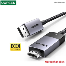 Cáp chuyển đổi Active DisplayPort sang HDMI 2.1 dài 2m Ugreen 80397 DP115, hỗ trợ 8K@60Hz 4K@120Hz cao cấp