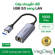 Cáp Chuyển USB 3.0 sang LAN 100/1000 VegGieg V-K306 cao cấp