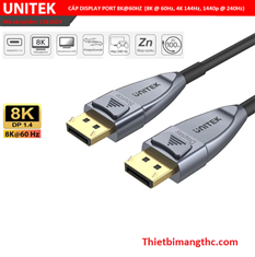 Cáp DisplayPort 1.4 sợi quang dài 10m Unitek C1616GY hỗ trợ 8K60hz (8K @ 60Hz, 4K 144Hz, 1440p @ 240Hz) cao cấp