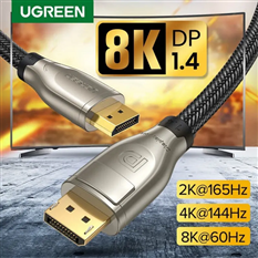 Cáp DisplayPort chuẩn 1.4 đầu mạ vàng Ugreen 80724 dài 5M DP 1.4 8K 60Hz 4K 144Hz DP112 cao cấp