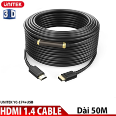 Cáp HDMI 1.4 dài 50m UNITEK Y-C 174+USB (Có chip khuếch đại) cao cấp