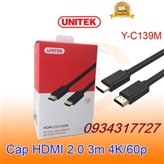 Cáp HDMI 2.0, 3M UNITEK Y-C139M cao cấp
