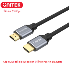 Cáp HDMI 2.1 dài 2M UNITEK C138W tốc độ cao 8K (Hỗ trợ PS5 4K @120Hz) hàng chính hãng